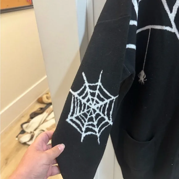 Torrid Black Cardigan with White Web Design - Picture 3 of 5